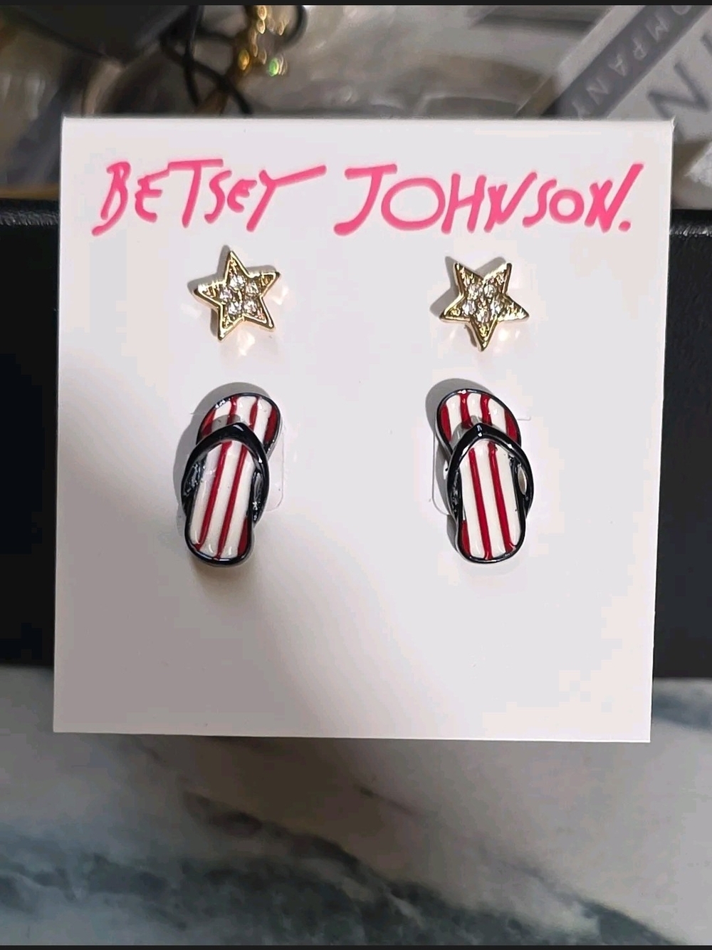 Betsey Johnson Kids Gold Star & Red Stripe Flip Flop Earring Duo